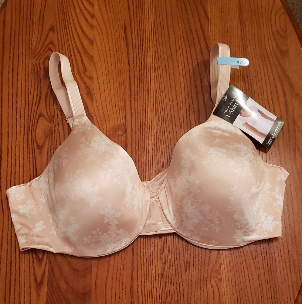 Bali t-shirt bra, tan/white floral print, size 42C - NEW - Picture 9 of 9